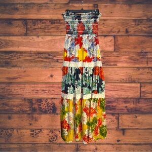 Magazine Strapless Floral Embroidered Tiered Maxi Dress Large